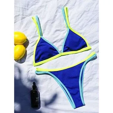 WDIRARA Women's Spaghetti Strap Triangle Bikini Bathing Suit 2 Piece Swimsuit Blue S