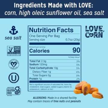 LOVE CORN Sea Salt 0.7oz x 20 Bags - Delicious Crunchy Corn - Healthy Family Snacks - Gluten Free, K...