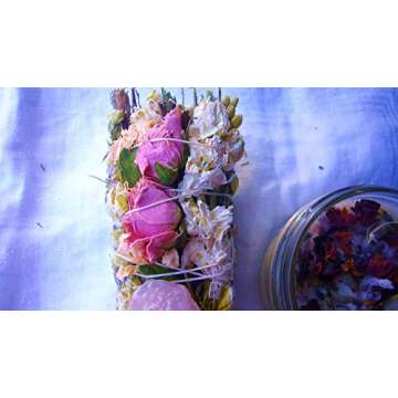 Spring Meadow Smudge Box | Luxury Floral Sage Wand Charged w/Rose Quartz & a 4 oz Smudging Candle Infused w/Botanicals & Crystals | Made in USA | Home Cleansing, Blessing, Manifesting, Rituals