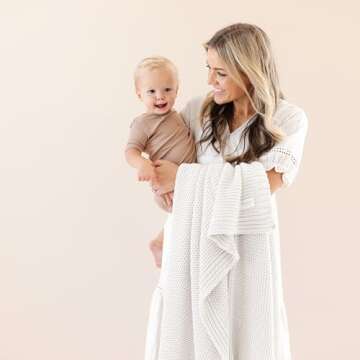 Makemake Organics Organic Cotton Throw Blanket GOTS Certified Organic Knit Blanket Couch Bed Neutral Fall Colors Soft Cotton Throw Blanket Large (50x60, Ivory)