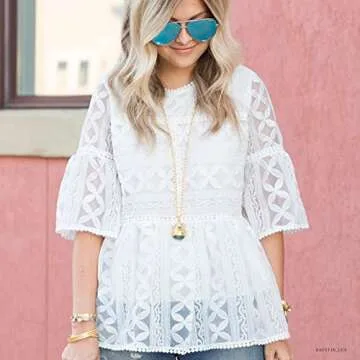 Elegant CHICWISH Lace Organza Dolly Top with Bell Sleeves