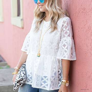 Elegant CHICWISH Lace Organza Dolly Top with Bell Sleeves