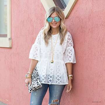 Elegant CHICWISH Lace Organza Dolly Top with Bell Sleeves