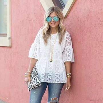 Elegant CHICWISH Lace Organza Dolly Top with Bell Sleeves