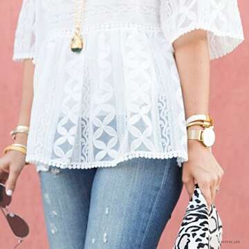 Elegant CHICWISH Lace Organza Dolly Top with Bell Sleeves