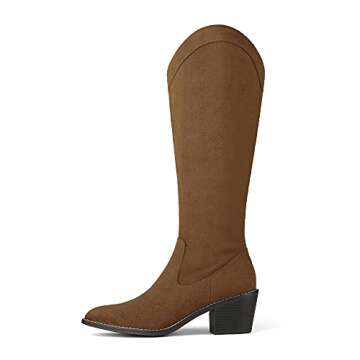 DREAM PAIRS Womens Cowboy Boots, Western Cowgirl Pull On Zipper Chunky Heel Pointed Toe Knee High Bo...
