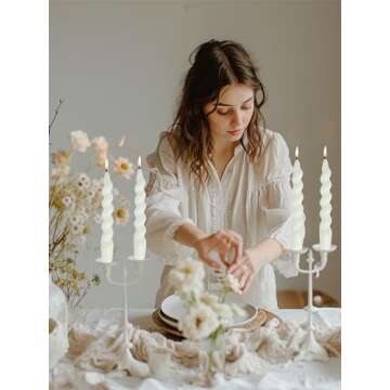 Elegant LPUSA Handmade White Spiral Taper Candles - Set of 4