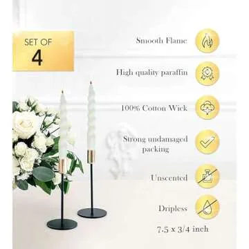 Elegant LPUSA Handmade White Spiral Taper Candles - Set of 4