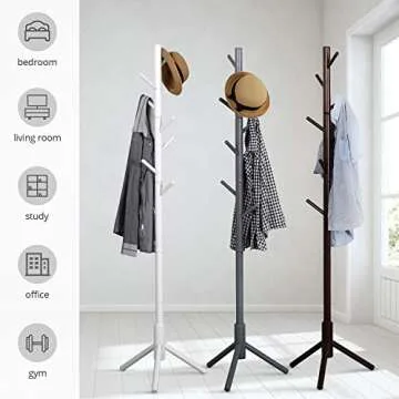 Vlush Sturdy Coat Rack Stand, Entryway Hall Tree Wooden Coat Rack Hanger for Coat,Jacket,Hat,Clothes,Purse,Scarves,Handbags,Umbrella-(8 Hooks,Ivory White)