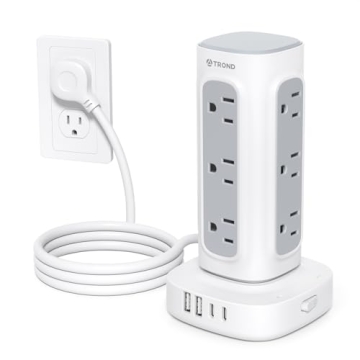 TROND Surge Protector Power Strip Tower - 6ft Flat Plug Extension Cord with Multiple Outlets, 4 USB ...