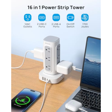 TROND Surge Protector Power Strip Tower with USB Ports
