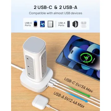 TROND Surge Protector Power Strip Tower with USB Ports