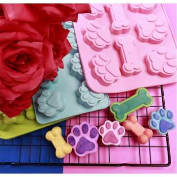 GELIFATLE Puppy Dog Paw and Bone Silicone Molds Silicone Trays, Non-Stick Food Grade Silicone Molds for Chocolate, Candy, Jelly, Ice Cube, Dog Treats, Cupcake Baking Mould, Muffin pan