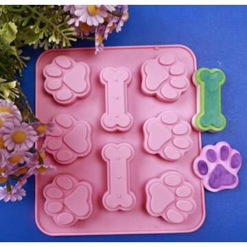 GELIFATLE Puppy Dog Paw and Bone Silicone Molds Silicone Trays, Non-Stick Food Grade Silicone Molds for Chocolate, Candy, Jelly, Ice Cube, Dog Treats, Cupcake Baking Mould, Muffin pan