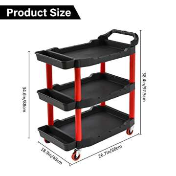 Nuscen Detailing Tool Cart Organizer,440lb Heavy Duty Service Utility Cart, Aluminum Organizer Shelf, Service Utility Cart for Warehouse, Garage Repairs,Car Beauty Shop -440lb Capacity