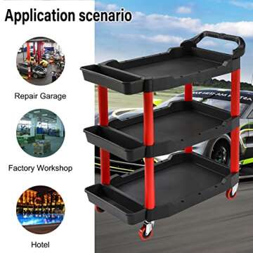 Nuscen Detailing Tool Cart Organizer,440lb Heavy Duty Service Utility Cart, Aluminum Organizer Shelf, Service Utility Cart for Warehouse, Garage Repairs,Car Beauty Shop -440lb Capacity