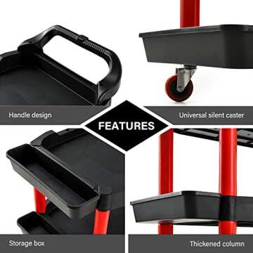 Nuscen Detailing Tool Cart Organizer,440lb Heavy Duty Service Utility Cart, Aluminum Organizer Shelf, Service Utility Cart for Warehouse, Garage Repairs,Car Beauty Shop -440lb Capacity