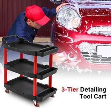 Nuscen Detailing Tool Cart Organizer,440lb Heavy Duty Service Utility Cart, Aluminum Organizer Shelf, Service Utility Cart for Warehouse, Garage Repairs,Car Beauty Shop -440lb Capacity