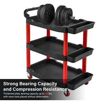 Nuscen Detailing Tool Cart Organizer,440lb Heavy Duty Service Utility Cart, Aluminum Organizer Shelf, Service Utility Cart for Warehouse, Garage Repairs,Car Beauty Shop -440lb Capacity