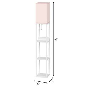 Brightech Maxwell Charger - Modern Shelf Floor Lamp with USB Charging Ports & Electric Outlet - Corner Display Floor Lamps with Shelves for Living Room, Bedroom and Office - White