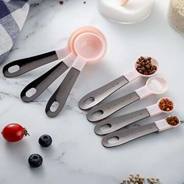 Country Kitchen 12 PC Measuring Cups Set and Measuring Spoon Set/Gunmetal Stainless Steel Handles/Nesting Kitchen Measuring Set/Liquid Measuring Cup Set/Dry Measuring Cup Set (Pink)