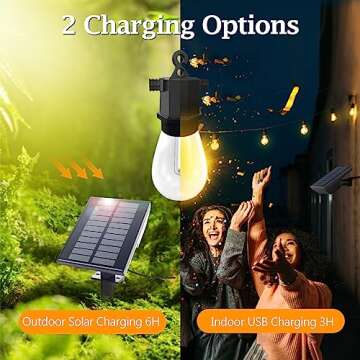 CIIC Solar Outdoor String Lights, 46FT LED Patio Lights Powered for Outside IP65 Waterproof, Hanging with 8 Modes 16+2 Shatterproof Bulbs Hallowmas Party-3000K Warm White (TYNDC-001)