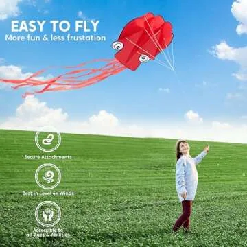 SYNCFUN Large Red Octopus Kite for Kids - Easy Flying Fun