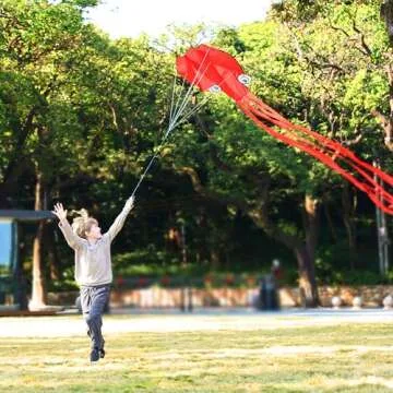 SYNCFUN Large Red Octopus Kite for Kids - Easy Flying Fun