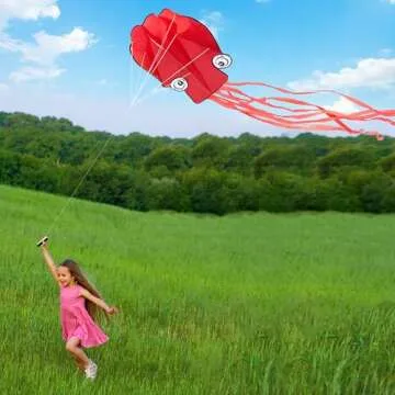 SYNCFUN Large Red Octopus Kite for Kids - Easy Flying Fun