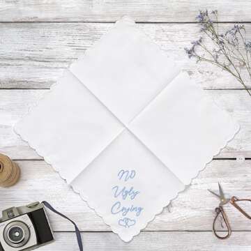 W&F GIFT Bridesmaid Gift For Wedding Handkerchief | No Ugly Crying Embroidered Handkerchief | Wedding Day Bride Gift – 6 Pack