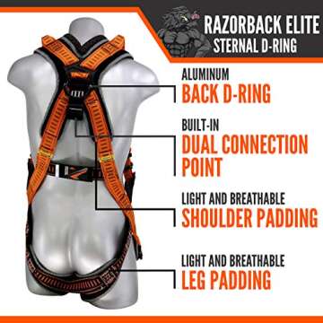 Malta Dynamics Razorback Elite Sternal D-Ring Safety Harness Fall Protection, Aluminum, Lightweight ...