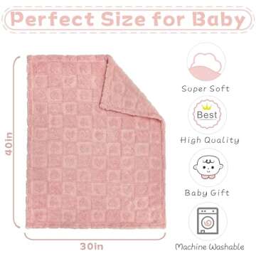 Yurhap Fleece Baby Blanket Heart Checkered Blanket, Ultra Soft Cozy Baby Blankets for Girls Boys, Fluffy Infant Toddler Newborn Receiving Blankets for Crib Stroller 30”×40” (Dark Pink)