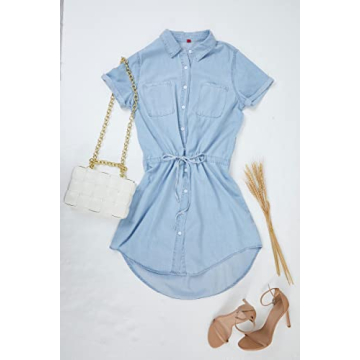Imily Bela Women Denim Dress Casual Summer Jean Shirt Dress