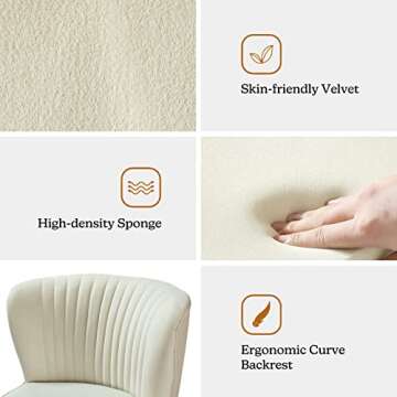 TINA'S HOME Velvet Accent Chair Set of 2 with Metal Golden Legs, Upholstered Armless Slipper Chair with Wingback, Mid Century Side Chair for Living Room Bedroom Vanity- Ivory