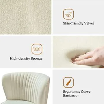 TINA'S HOME Velvet Accent Chair Set of 2 with Metal Golden Legs, Upholstered Armless Slipper Chair with Wingback, Mid Century Side Chair for Living Room Bedroom Vanity- Ivory