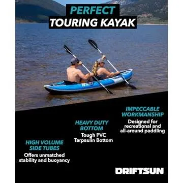 Driftsun Voyager Inflatable Kayak - 11ft Tandem, Aluminum Paddles, Comfortable Seats, Easy Transport