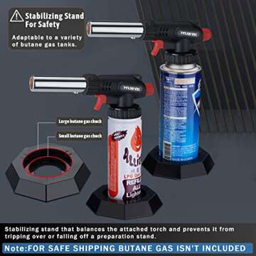 Butane Torch Kitchen Blow Lighter, Upgrade Culinary Torches Head with Stabilizing Stand, Professional Adjustable Flame for Creme Brulee,Baking,BBQ (Fits ALL Butane Tanks - Butane Fuel Not Included)