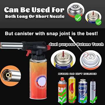 Butane Torch Kitchen Blow Lighter, Upgrade Culinary Torches Head with Stabilizing Stand, Professional Adjustable Flame for Creme Brulee,Baking,BBQ (Fits ALL Butane Tanks - Butane Fuel Not Included)
