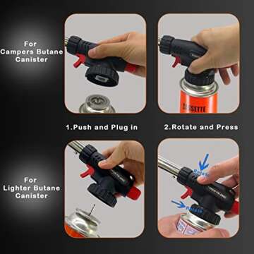 Butane Torch Kitchen Blow Lighter, Upgrade Culinary Torches Head with Stabilizing Stand, Professional Adjustable Flame for Creme Brulee,Baking,BBQ (Fits ALL Butane Tanks - Butane Fuel Not Included)