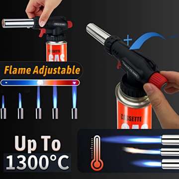 Butane Torch Kitchen Blow Lighter, Upgrade Culinary Torches Head with Stabilizing Stand, Professional Adjustable Flame for Creme Brulee,Baking,BBQ (Fits ALL Butane Tanks - Butane Fuel Not Included)