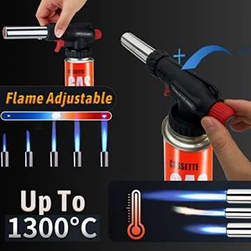 Butane Torch Kitchen Blow Lighter, Upgrade Culinary Torches Head with Stabilizing Stand, Professional Adjustable Flame for Creme Brulee,Baking,BBQ (Fits ALL Butane Tanks - Butane Fuel Not Included)
