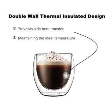 Futu Set of 4, Espresso Cups Shot Glass- 2.7-Ounce (Top to The Rim), Double Wall Thermo Insulated Coffee Glasses for Coffee, Tea, Desserts and Cocktails