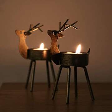 Kurala 6 Pack Metal Reindeer Tea Light Candle Holders, Christmas Table Decorations Centerpieces