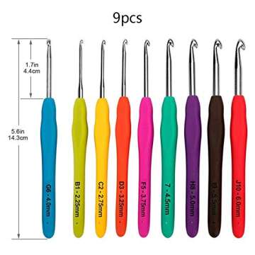 Ergonomic Crochet Hooks Set with Case, BCMRUN 2.25mm(B)-6mm(J) Soft Grip Handles Knitting Needles wi...