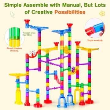 Meland Marble Run - 132Pcs Marble Maze Game Building Toy for Kid, Marble Track Race Set & STEM Learning Toys for Boy Girl Age 3 4 5 6 7 8 9+ (102 Translucent Marbulous Pcs & 30 Glass Marbles)