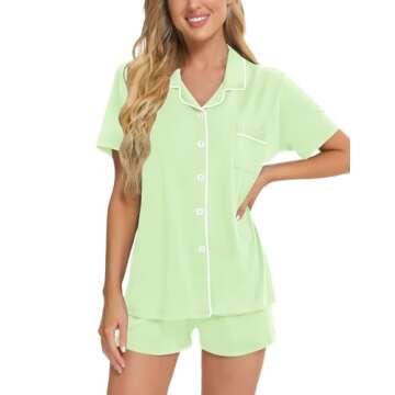 SWOMOG Womens Button Down Pajamas Set Short Sleeve Sleepwear Bride Soft Pj Lounge Sets XS-3XL Mint Green Medium
