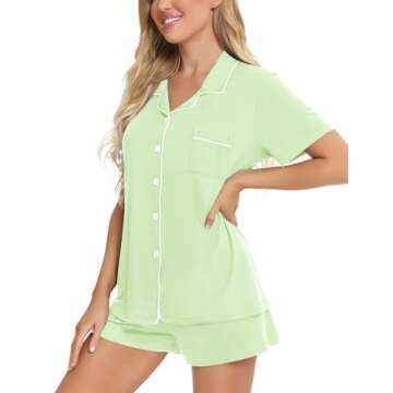 SWOMOG Womens Button Down Pajamas Set Short Sleeve Sleepwear Bride Soft Pj Lounge Sets XS-3XL Mint Green Medium