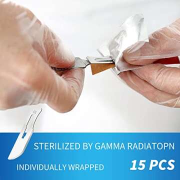 15 Pack Surgical Blades #10 with Stainless Steel Scalpel Handle, High Carbon Steel Dermablade Blades...