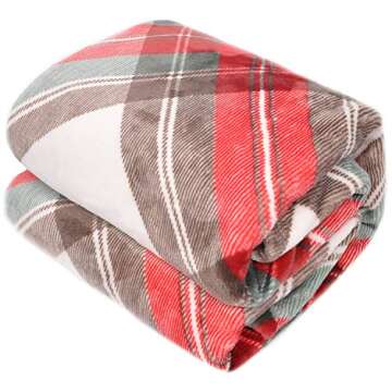 HOMRITAR Ultra Soft Throw Blanket with Plaid, Cozy Flannel Fleece Luxury Blanket for Bed, Sofa and Couch (50 x 60 inch, Red)