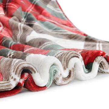 HOMRITAR Ultra Soft Throw Blanket with Plaid, Cozy Flannel Fleece Luxury Blanket for Bed, Sofa and Couch (50 x 60 inch, Red)